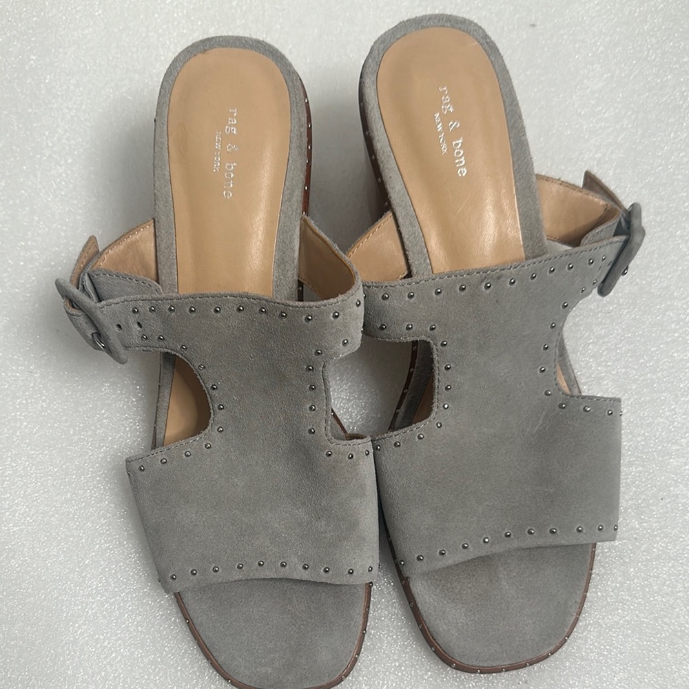 Rag & Bone Gray Matteo Mules With Decorative Buck… - image 3